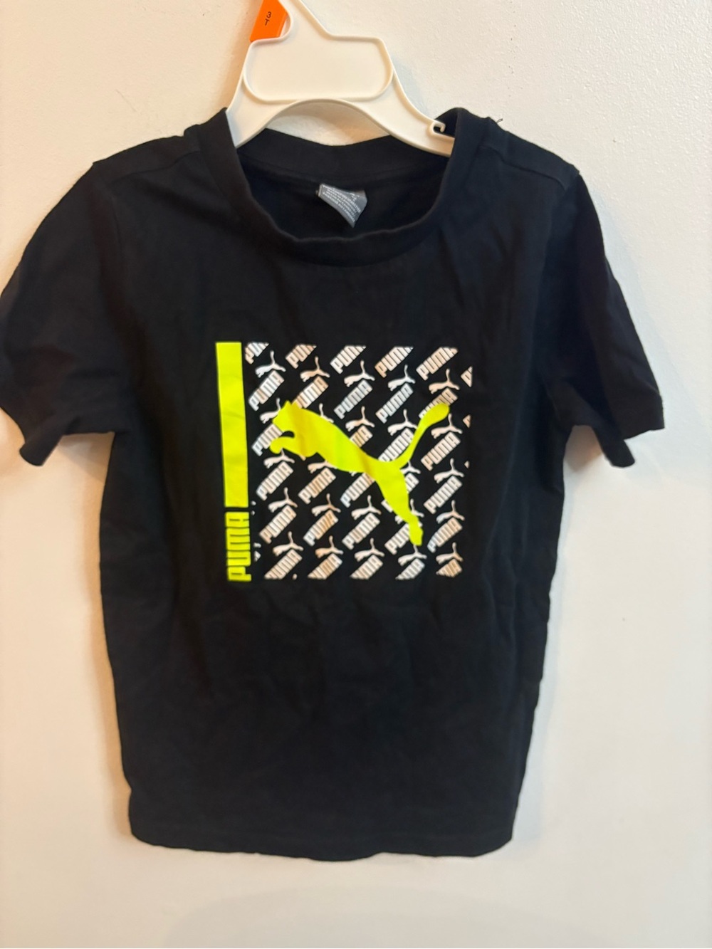 4/30 $ Puma Kids' Black Tee with Neon Yellow Logo 6 years